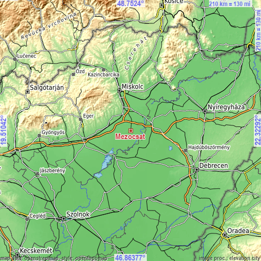 Topographic map of Mezőcsát