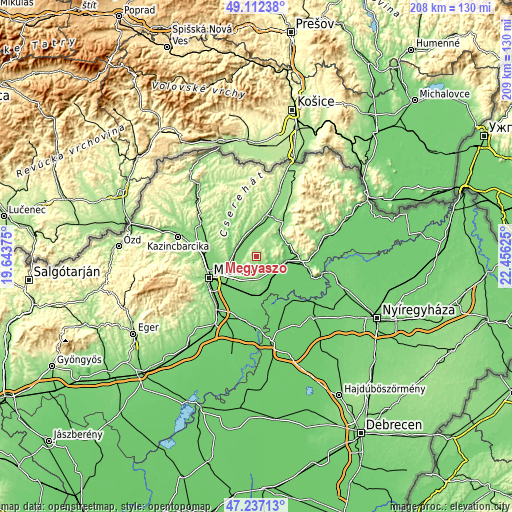 Topographic map of Megyaszó