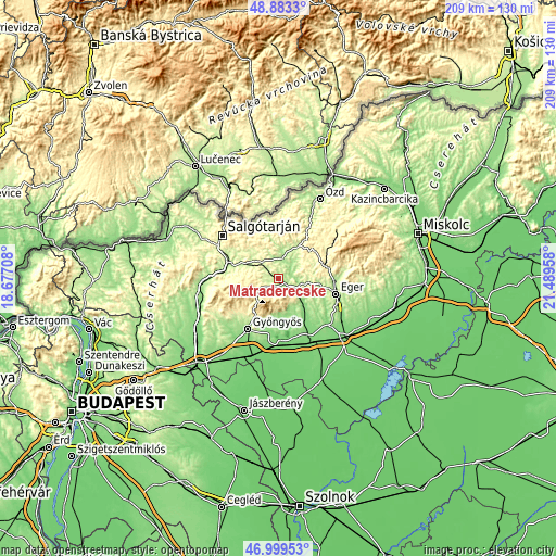 Topographic map of Mátraderecske
