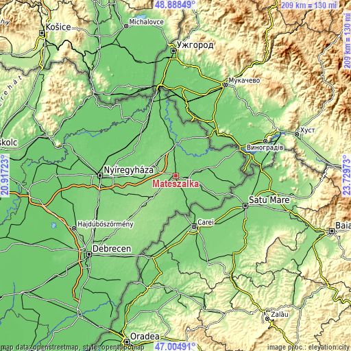 Topographic map of Mátészalka