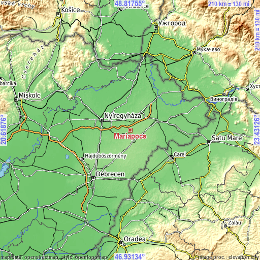 Topographic map of Máriapócs