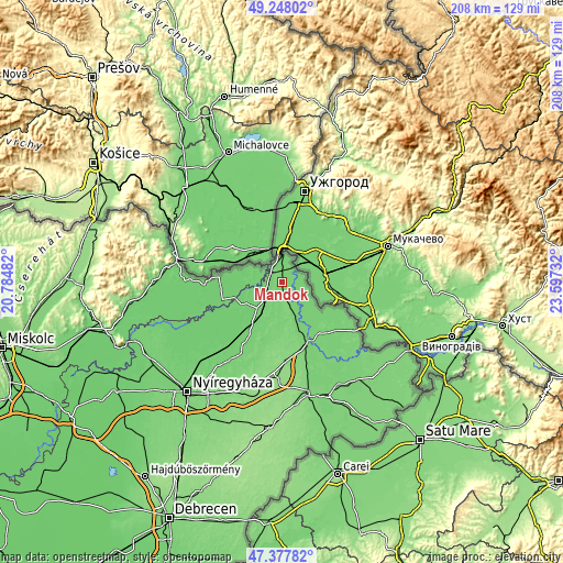 Topographic map of Mándok