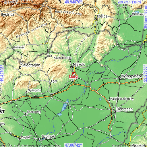 Topographic map of Mályi