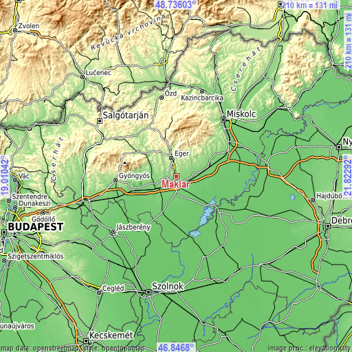 Topographic map of Maklár