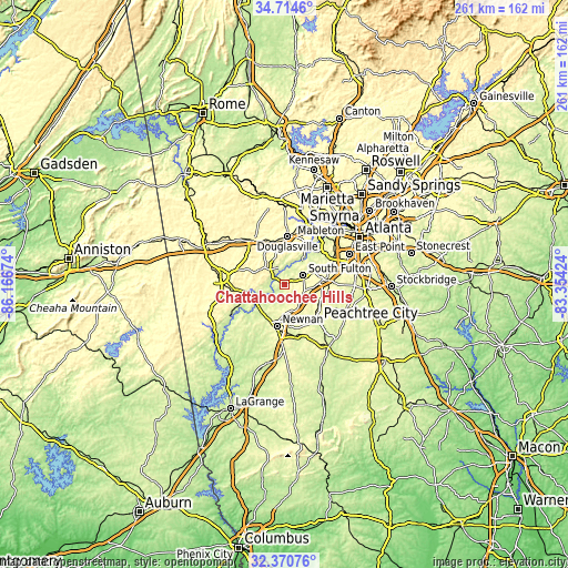 Topographic map of Chattahoochee Hills