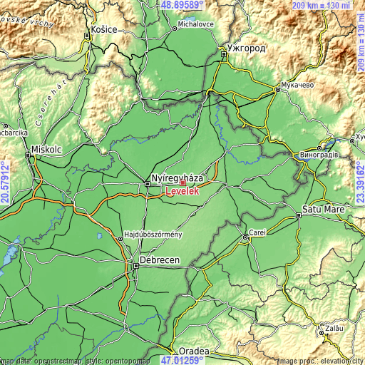 Topographic map of Levelek