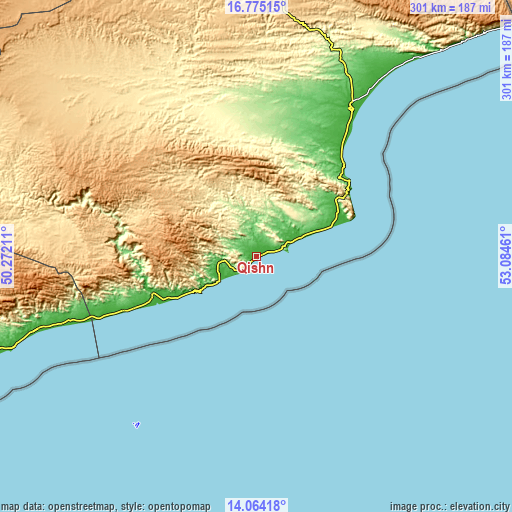 Topographic map of Qishn