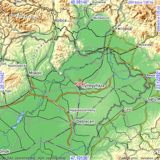 Topographic map of Kótaj