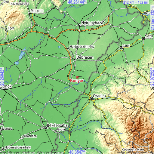 Topographic map of Konyár