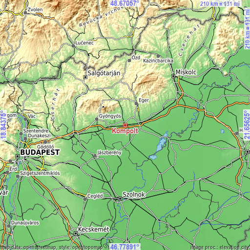 Topographic map of Kompolt