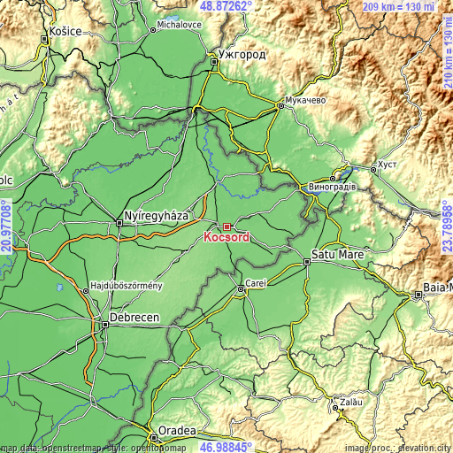 Topographic map of Kocsord