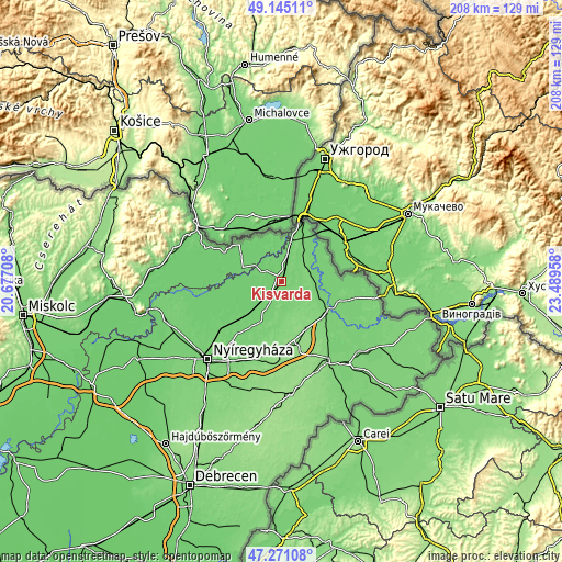Topographic map of Kisvárda
