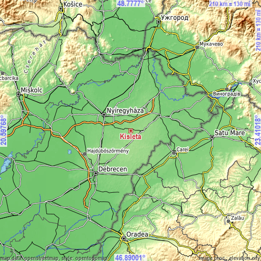 Topographic map of Kisléta