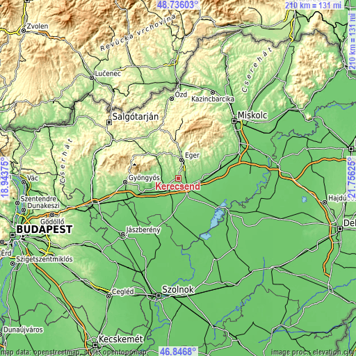 Topographic map of Kerecsend