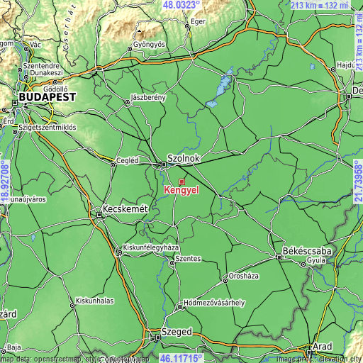 Topographic map of Kengyel