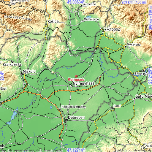 Topographic map of Kemecse