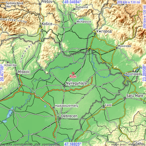 Topographic map of Kék