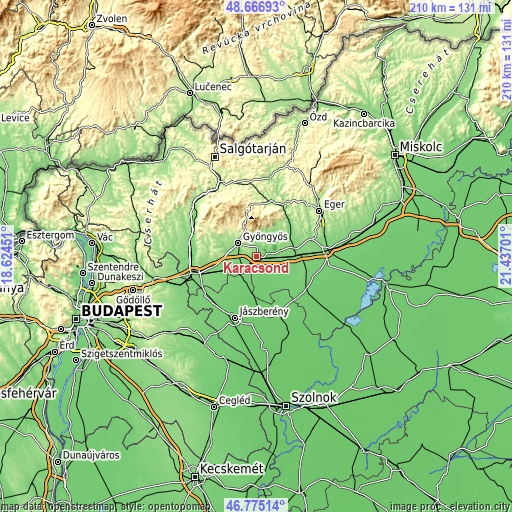 Topographic map of Karácsond