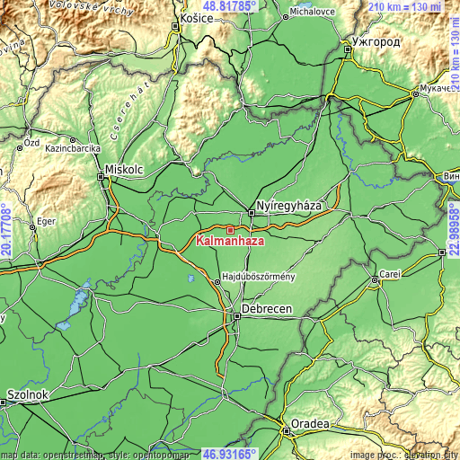 Topographic map of Kálmánháza
