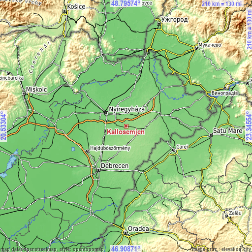 Topographic map of Kállósemjén