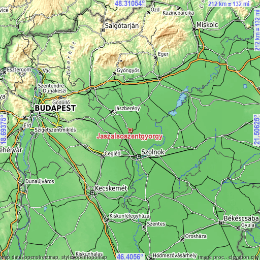 Topographic map of Jászalsószentgyörgy