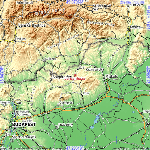 Topographic map of Járdánháza