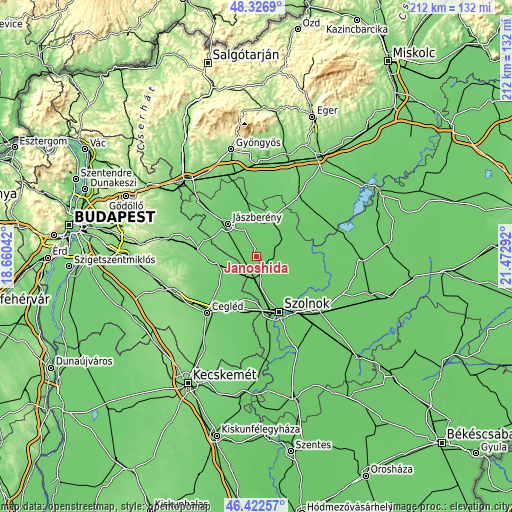 Topographic map of Jánoshida