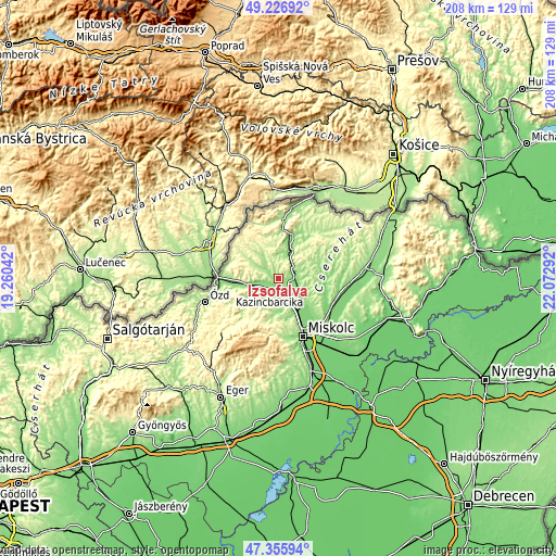 Topographic map of Izsófalva