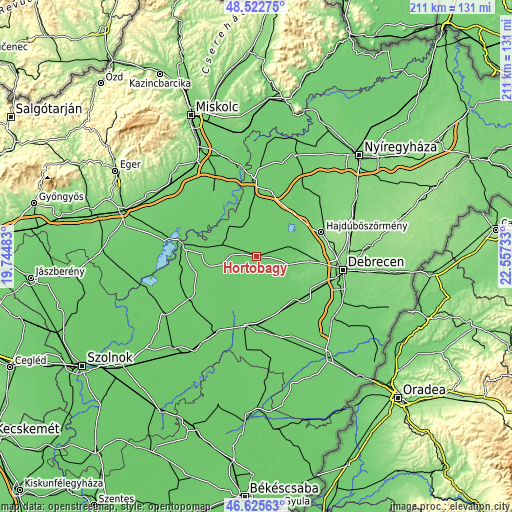 Topographic map of Hortobágy