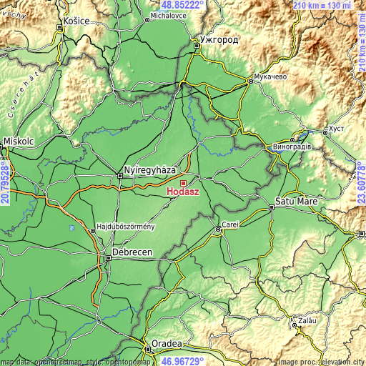 Topographic map of Hodász
