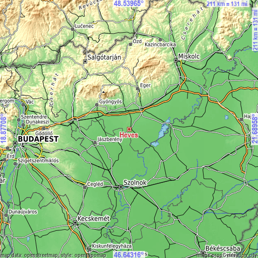 Topographic map of Heves