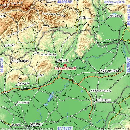 Topographic map of Hernádnémeti