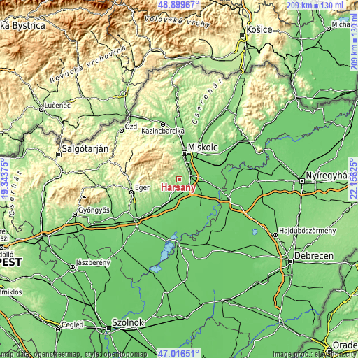 Topographic map of Harsány