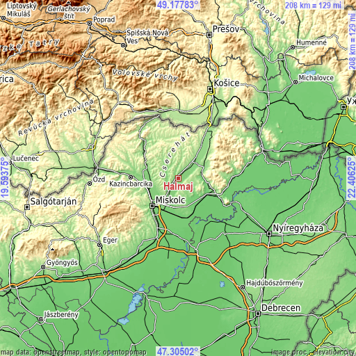 Topographic map of Halmaj