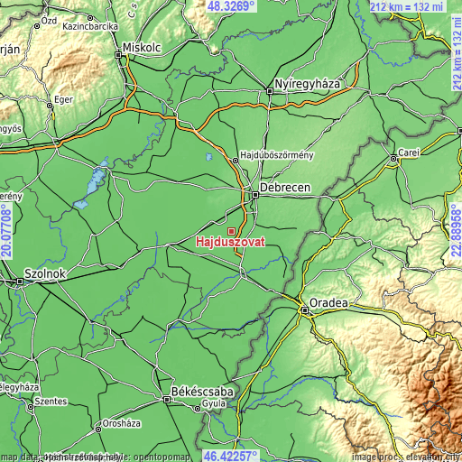 Topographic map of Hajdúszovát