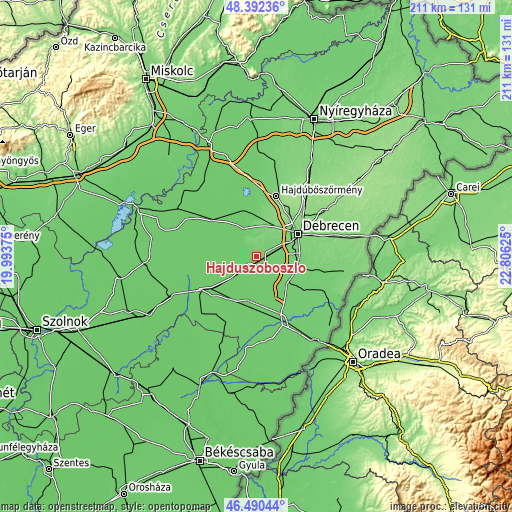 Topographic map of Hajdúszoboszló