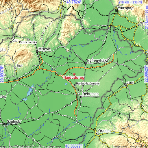 Topographic map of Hajdúdorog