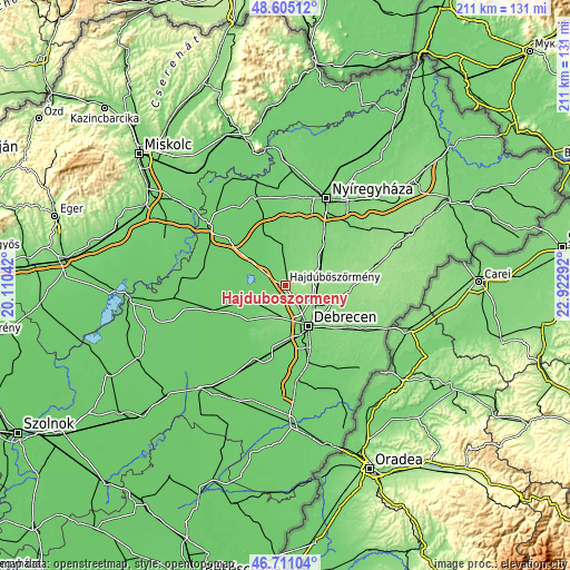 Topographic map of Hajdúböszörmény