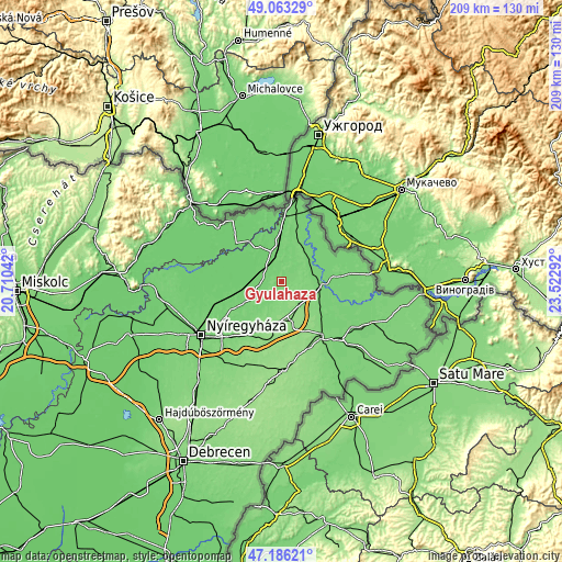 Topographic map of Gyulaháza