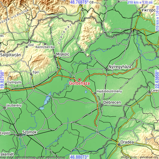 Topographic map of Görbeháza