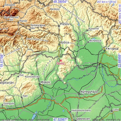Topographic map of Gönc