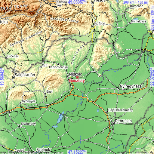 Topographic map of Gesztely