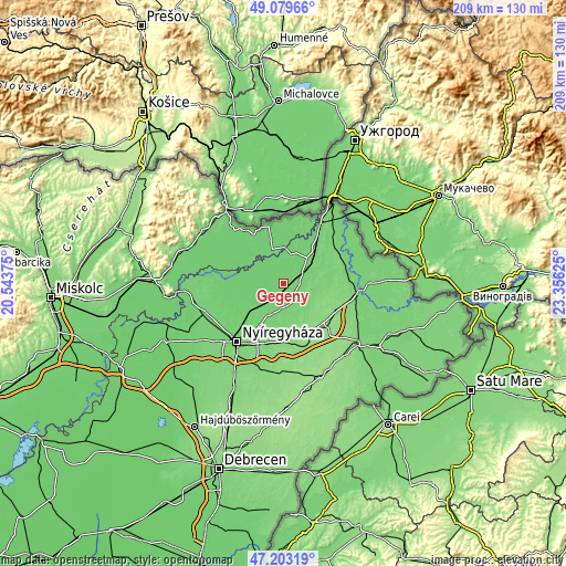 Topographic map of Gégény