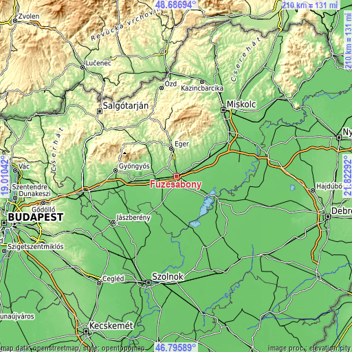 Topographic map of Füzesabony