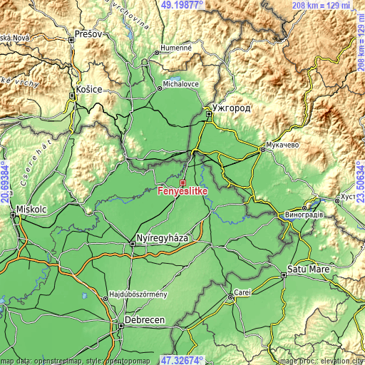 Topographic map of Fényeslitke
