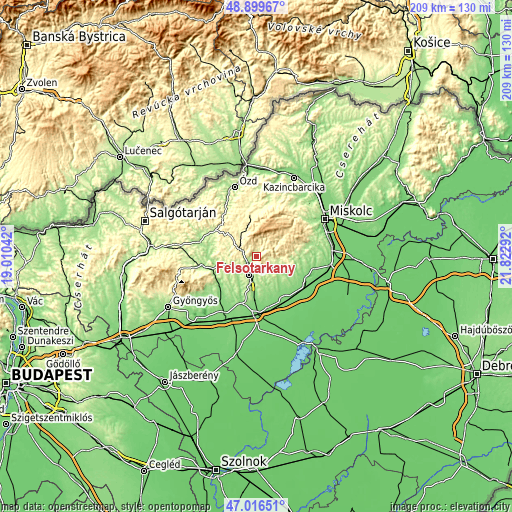 Topographic map of Felsőtárkány