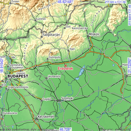 Topographic map of Erdőtelek
