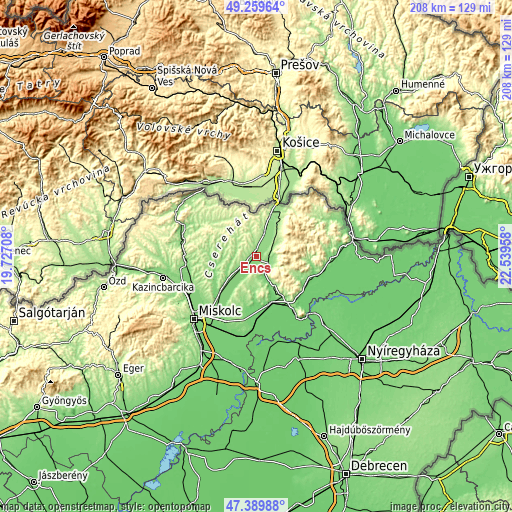 Topographic map of Encs