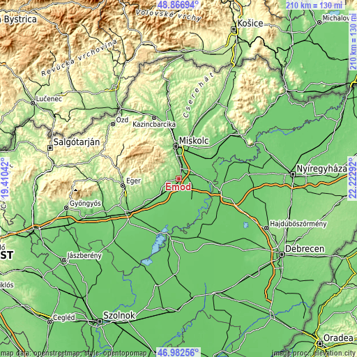 Topographic map of Emőd