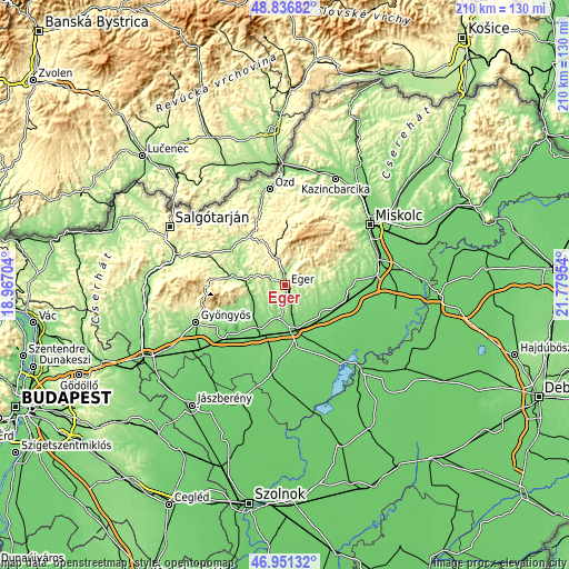 Topographic map of Eger